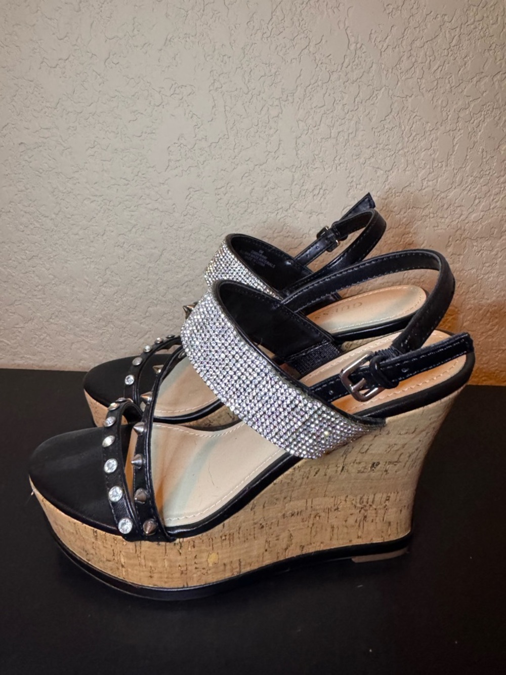 Guess Black Rhinestone Platform Sandals - Picture 4 of 6